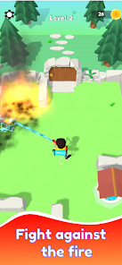 Water vs Fire Game Level 1 Screenshot - Player spraying water to control fire